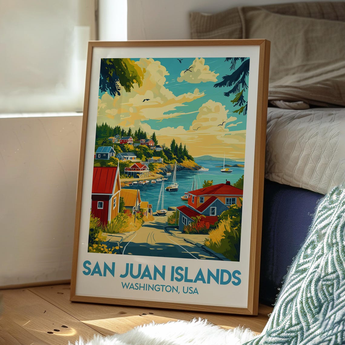 San Juan Islands Washington Sailboat Harbor Retro Travel Poster - Image 3