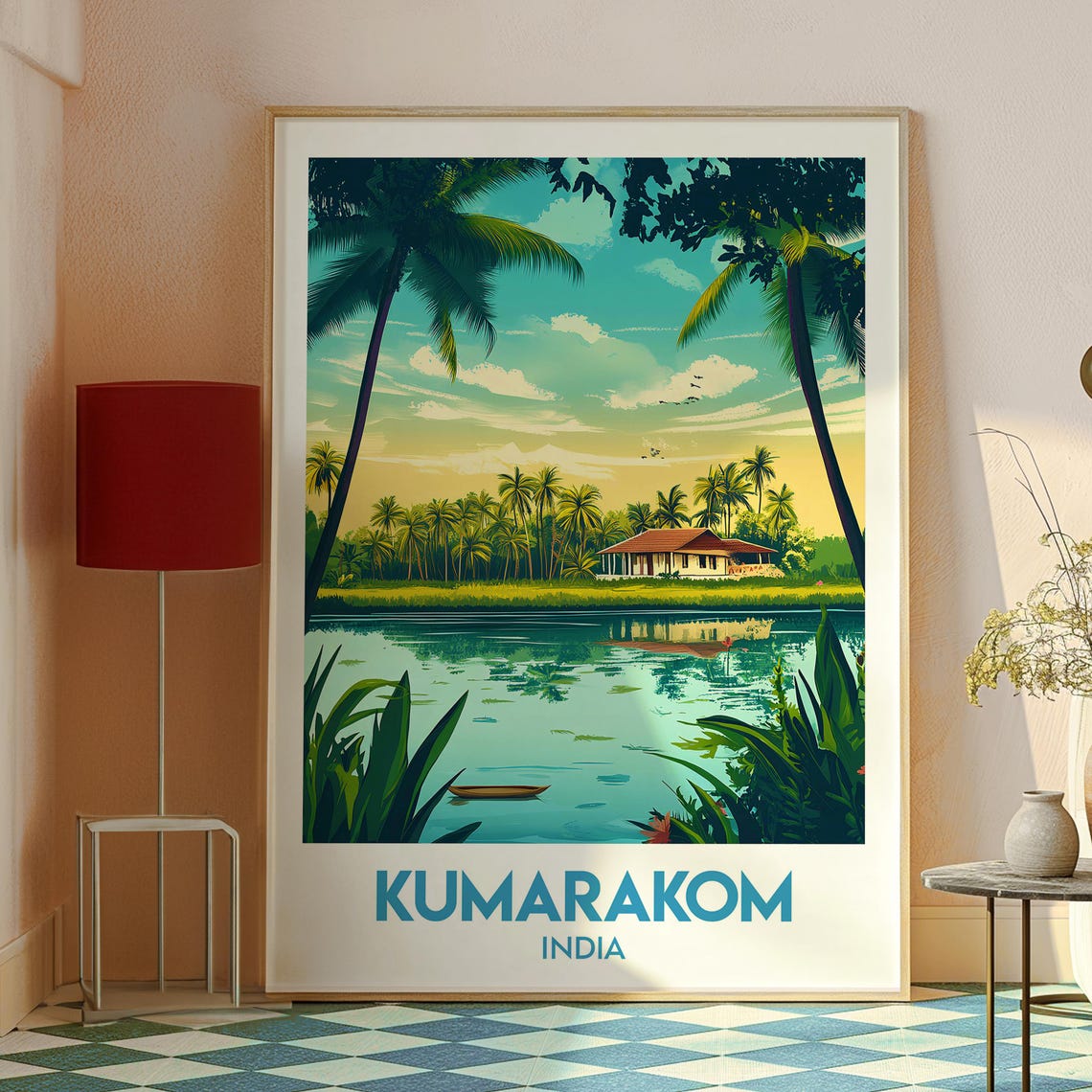 Kumarakom India Kerala Backwaters Canoe Vintage Travel Poster - Image 2