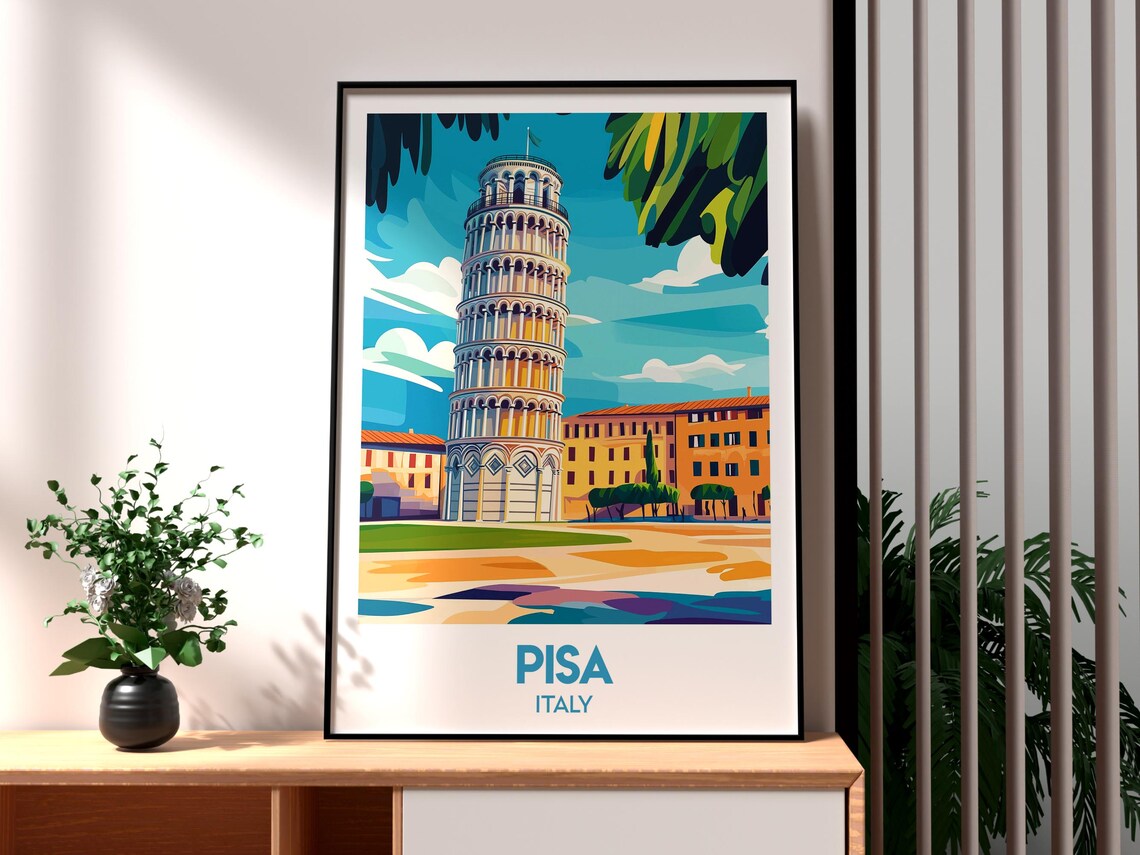 Leaning Tower of Pisa Tuscany Italy Vintage Landmark Travel Poster
