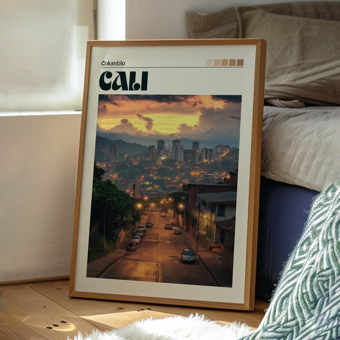 Cali Colombia Sunset City Street Skyline Vintage Travel Poster - Image 3