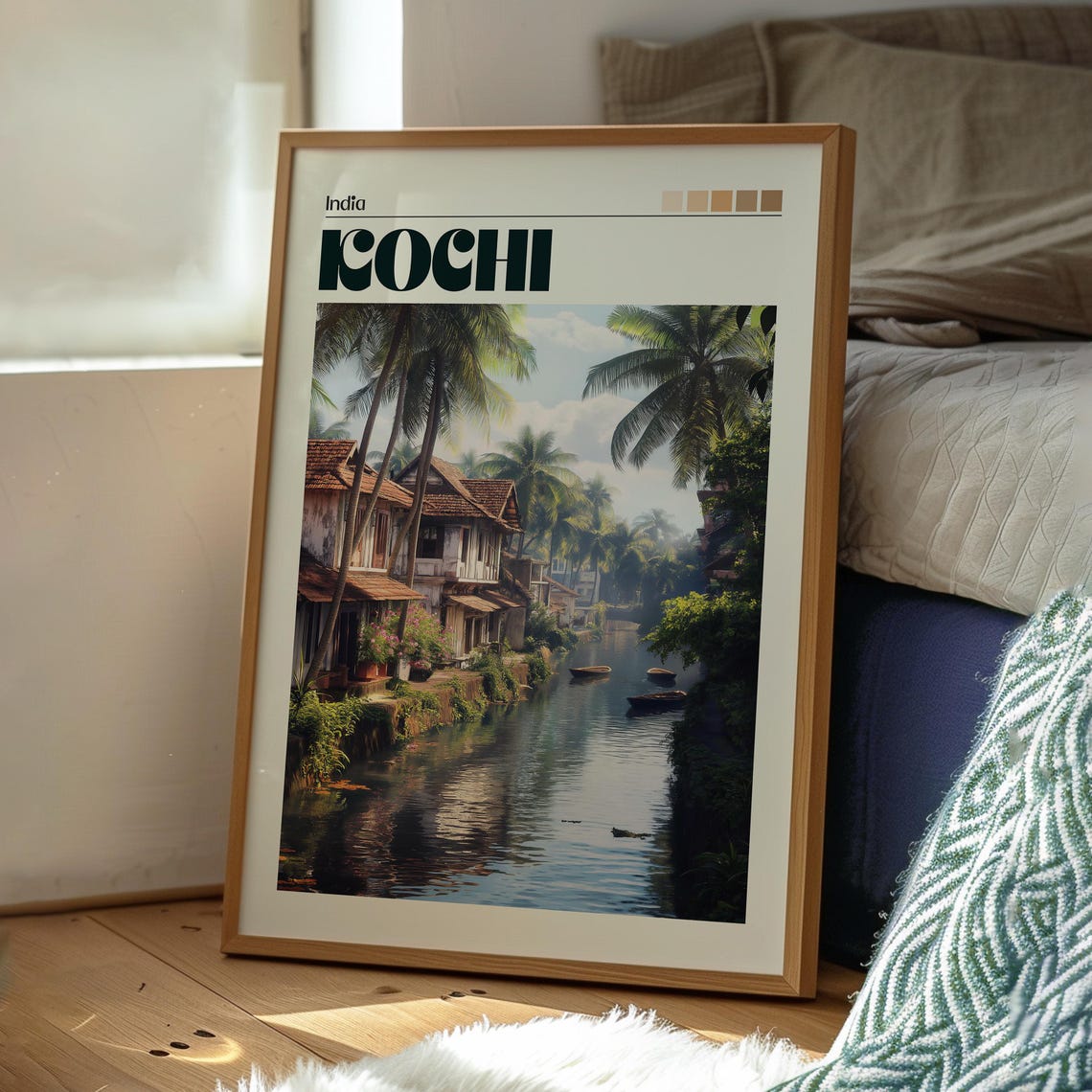 Kochi India Palm Canal Old Houses Kerala Backwater Art Poster - Image 3