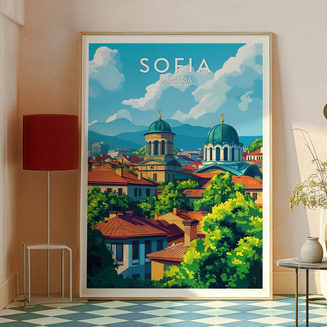 Sofia Bulgaria Old Town Domed Church Rooftops Retro Travel Poster - Image 2