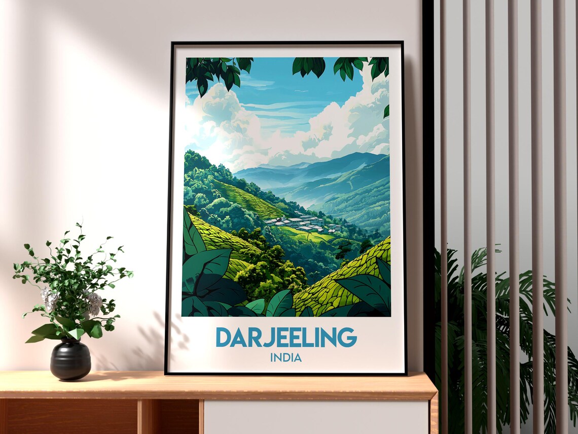 Darjeeling India Tea Garden Mountain Village Scenic Travel Poster