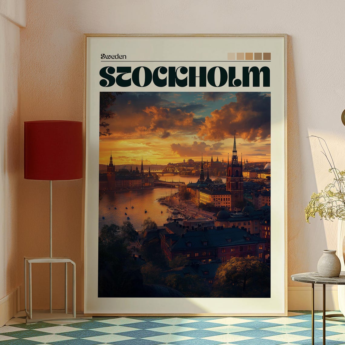 Stockholm Sweden Old Town Harbor Sunset City Skyline Travel Poster - Image 2
