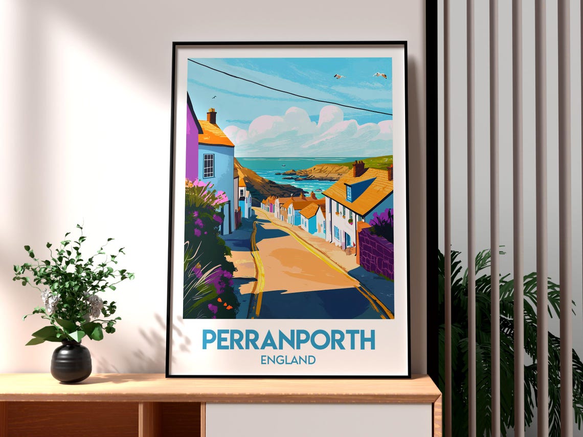Perranporth England Cornwall Seaside Lane Beach Vintage Travel Poster