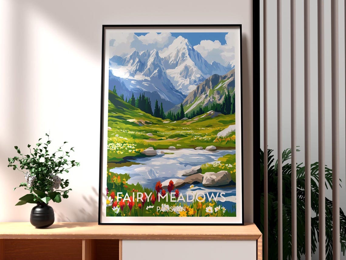Fairy Meadows Pakistan Wildflower Meadow Snow Peak Travel Poster