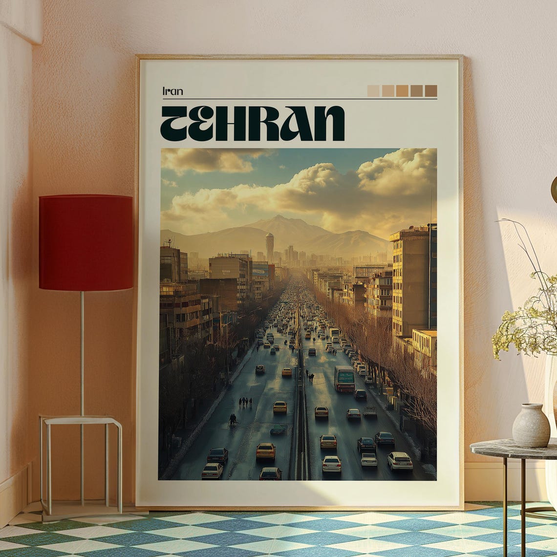 Tehran Iran Busy Grand Avenue Mountain View Retro Travel Poster - Image 2