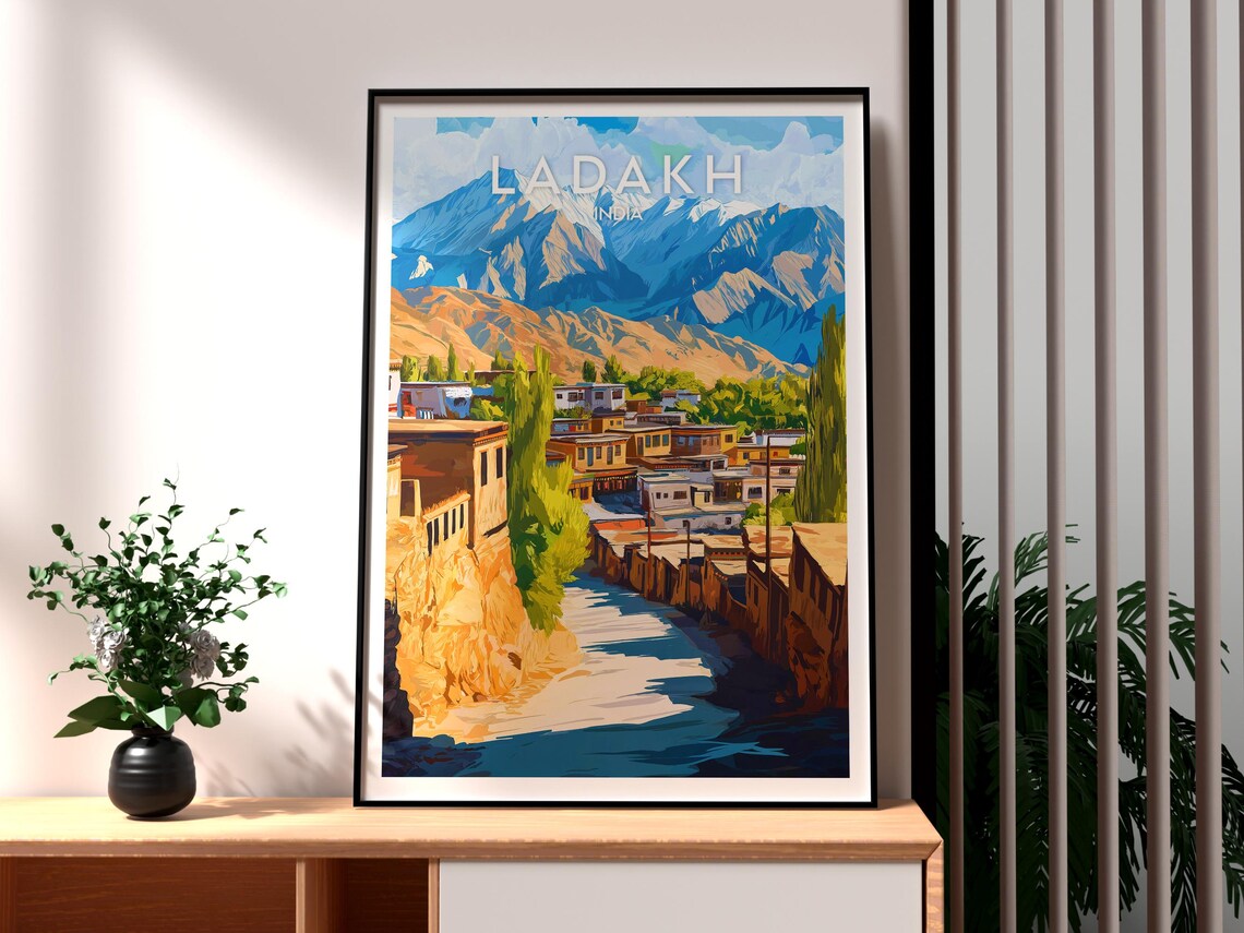 Ladakh India Himalayan Snow Capped Peaks Village Travel Poster