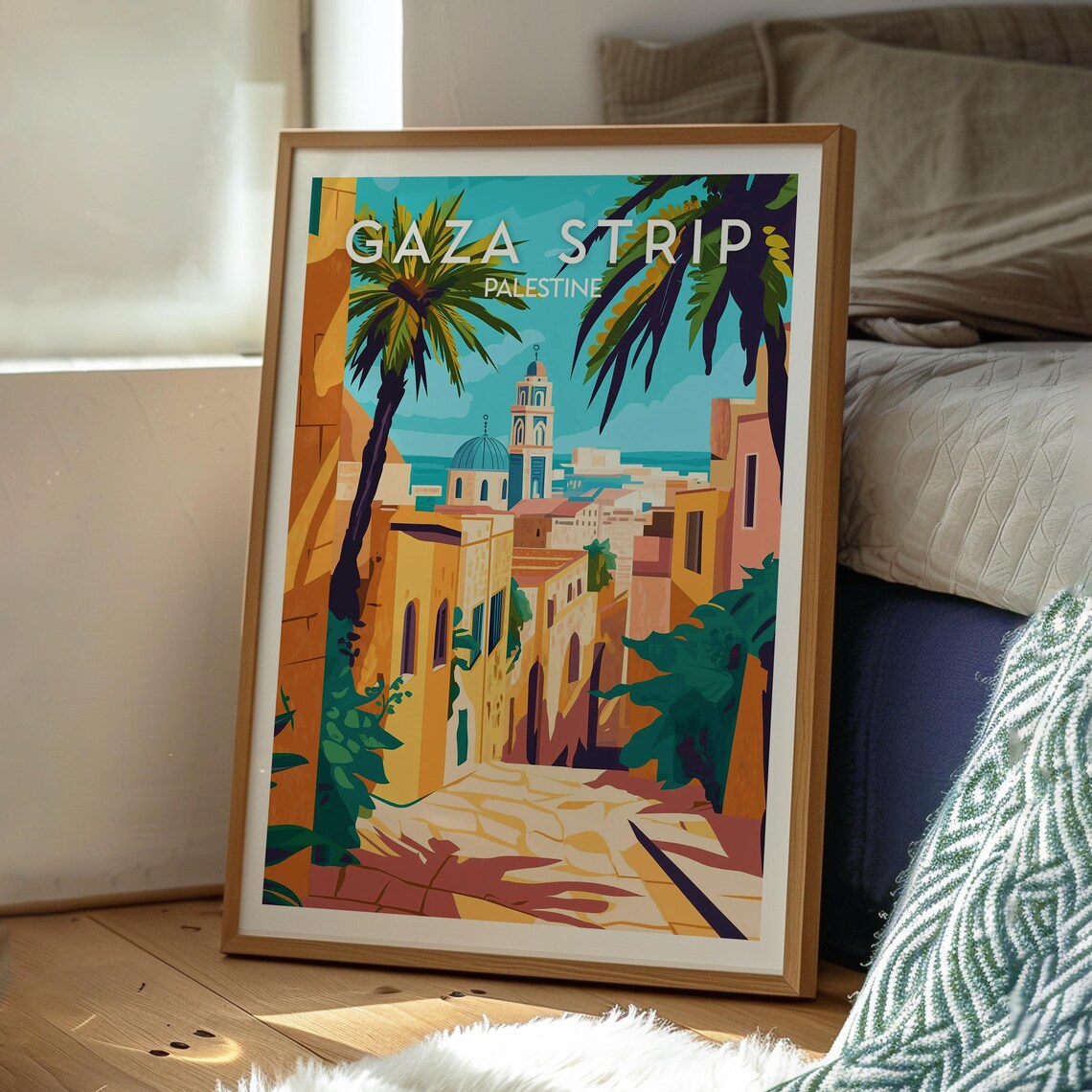 Gaza Strip Palestine Old Town Palms Sea Vibrant Travel Poster - Image 3