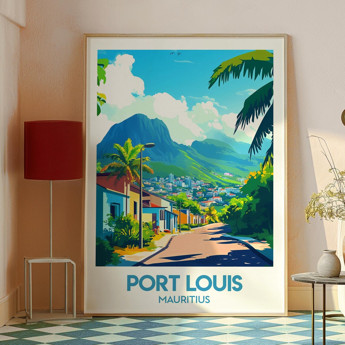 Port Louis Mauritius Sunny Mountain City Street Travel Poster - Image 2
