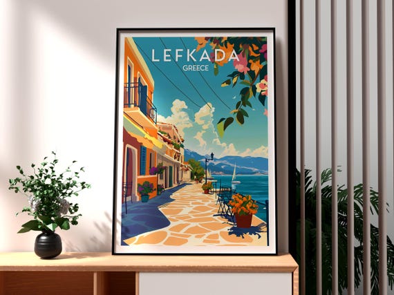 Lefkada Greece Travel Poster, Island Wall Art
