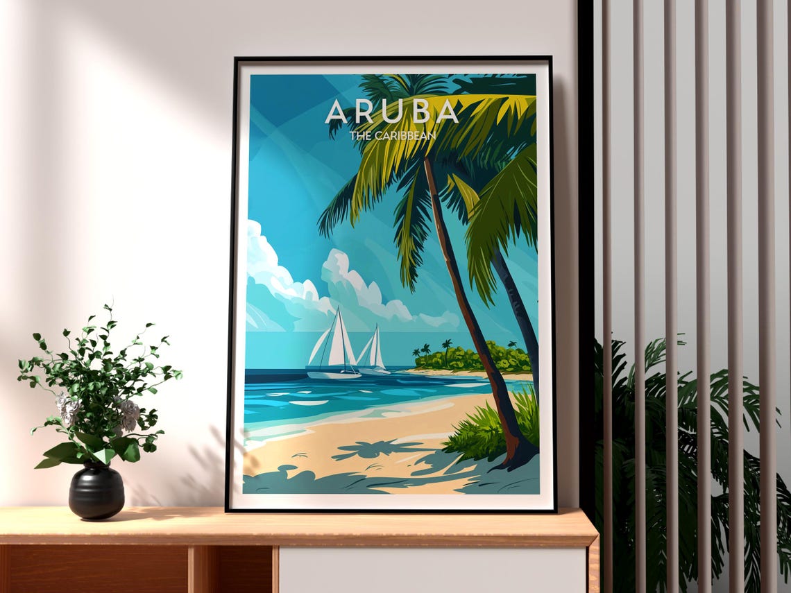 Aruba Travel Print The Caribbean Wall Art Beach Poster Holiday Gift For Traveller