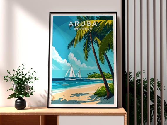 Aruba Travel Print The Caribbean Wall Art Beach Poster Holiday Gift For Traveller