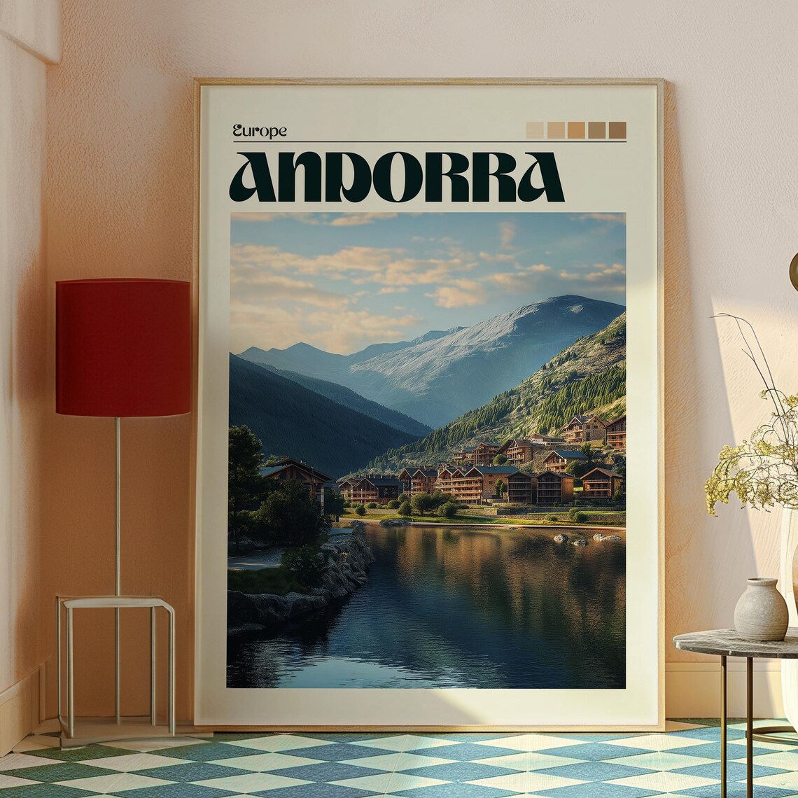 Andorra Europe Alpine Mountain Lake Town Vintage Travel Poster - Image 2