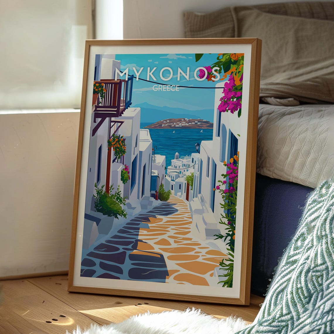 Mykonos Greece Whitewashed Old Town Harbor Lane Scene Poster - Image 3
