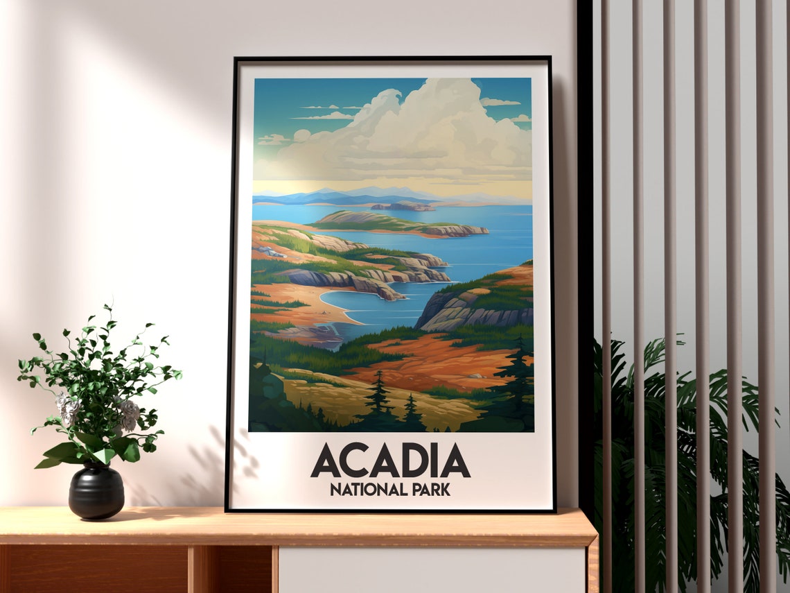 Acadia National Park Maine Rocky Coastline Islands Travel Poster