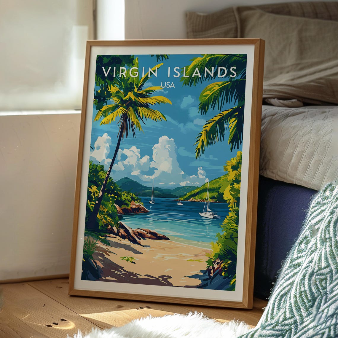 Virgin Islands USA Tropical Beach Cove Sailboats Caribbean Poster - Image 3