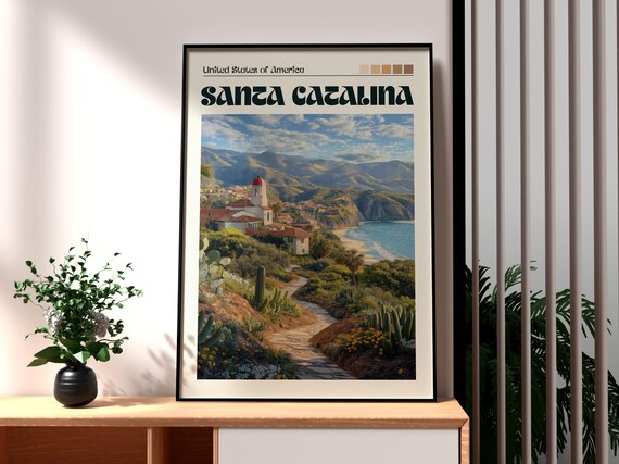 Santa Catalina Island California Mission Village Vintage Travel Poster