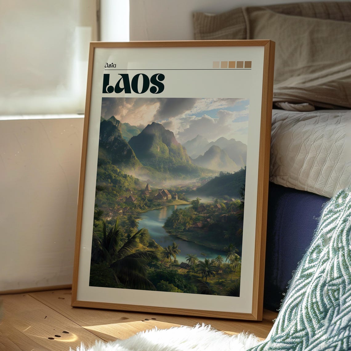 Laos Asia Limestone Karst Mountain River Valley Village Poster - Image 3