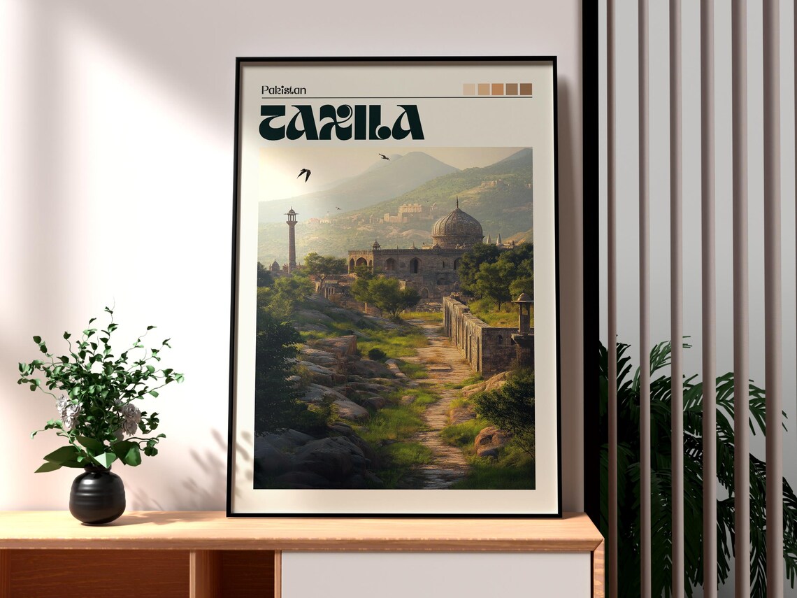 Taxila Pakistan Ancient Ruins Dome Mountain Vintage Travel Poster
