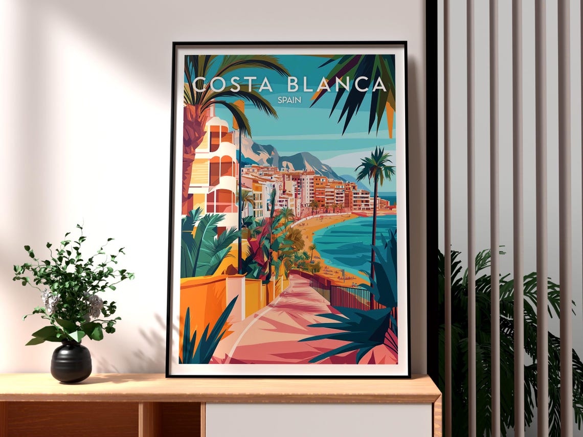 Retro Costa Blanca Spain Promenade Sea View Holiday Art Poster