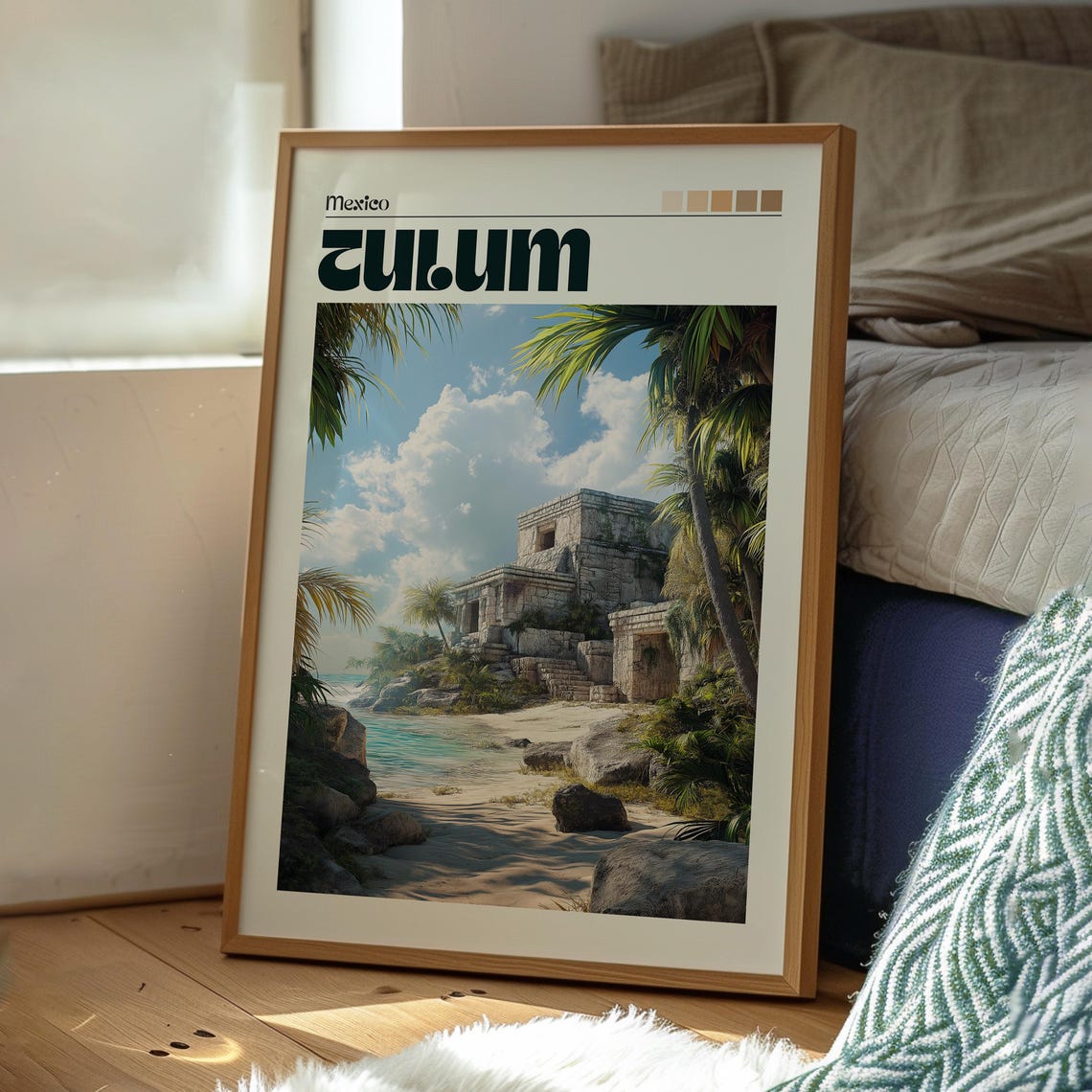 Tulum Mexico Mayan Ruins Beach Palms Ocean View Travel Poster - Image 3