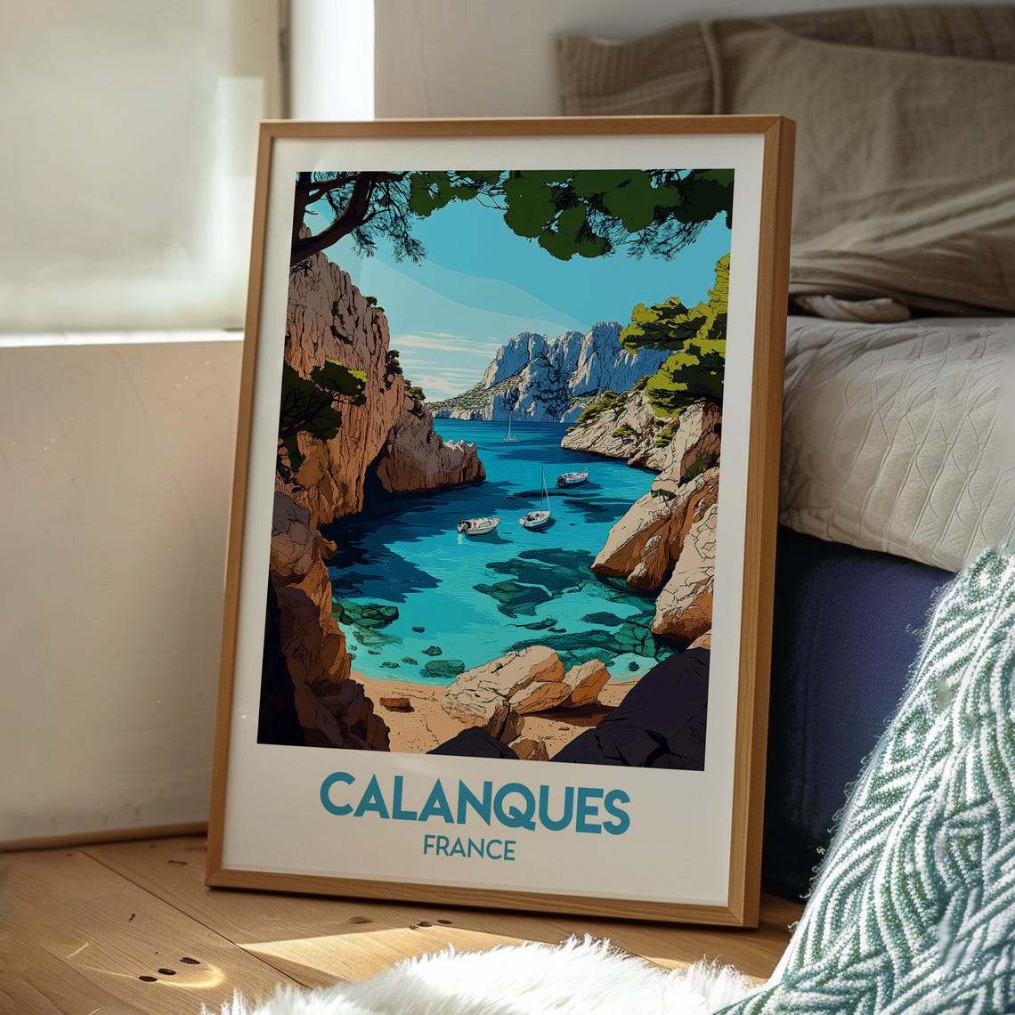 Calanques France Turquoise Cove Sailboats Cliffs Travel Poster - Image 3