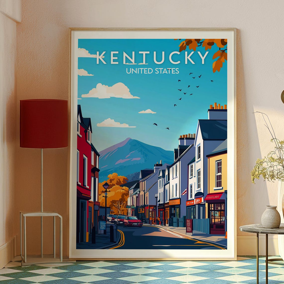 Kentucky Small Town Street With Distant Mountain Travel Poster - Image 2