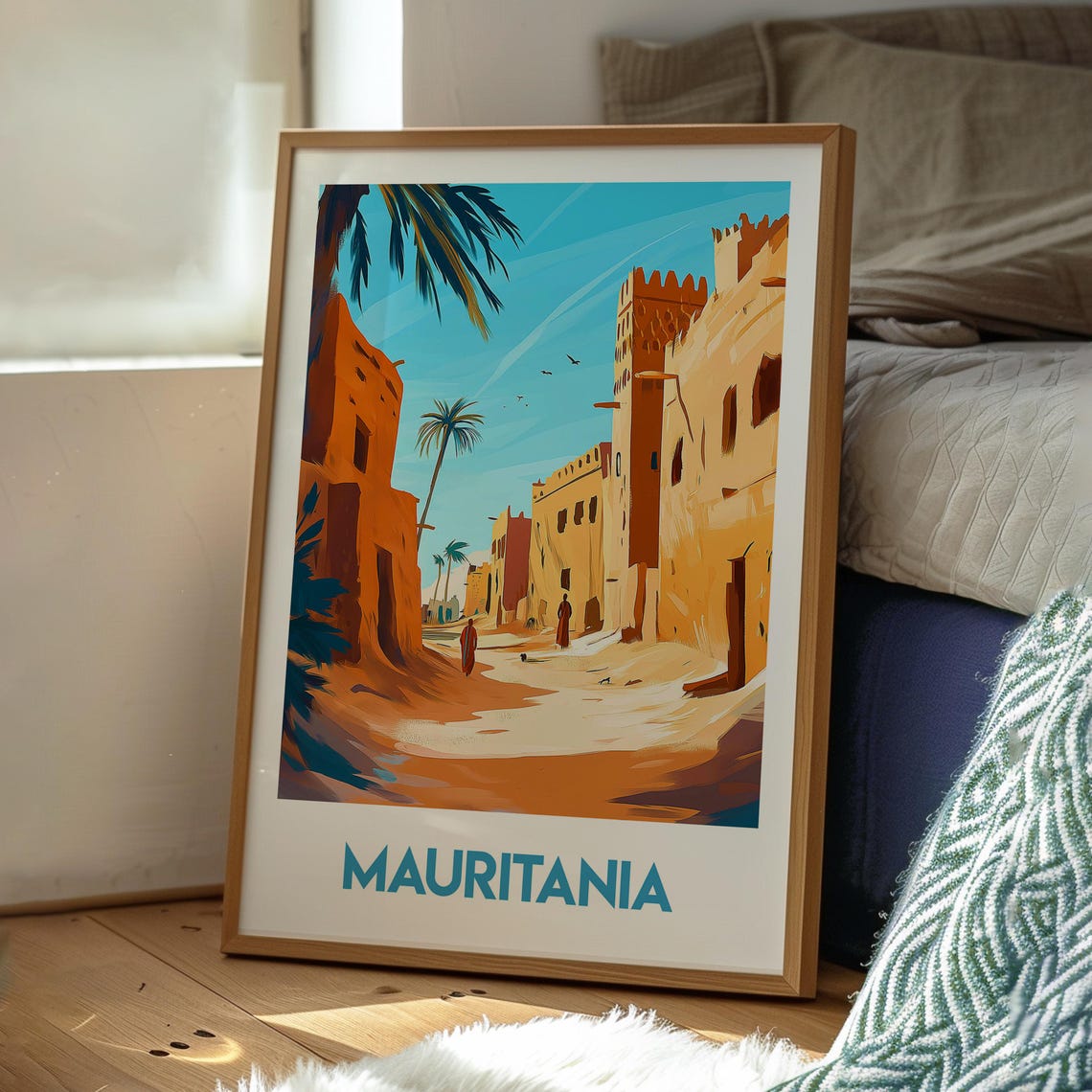 Mauritania Adobe Desert Street Palm Trees Sahara Travel Poster - Image 3