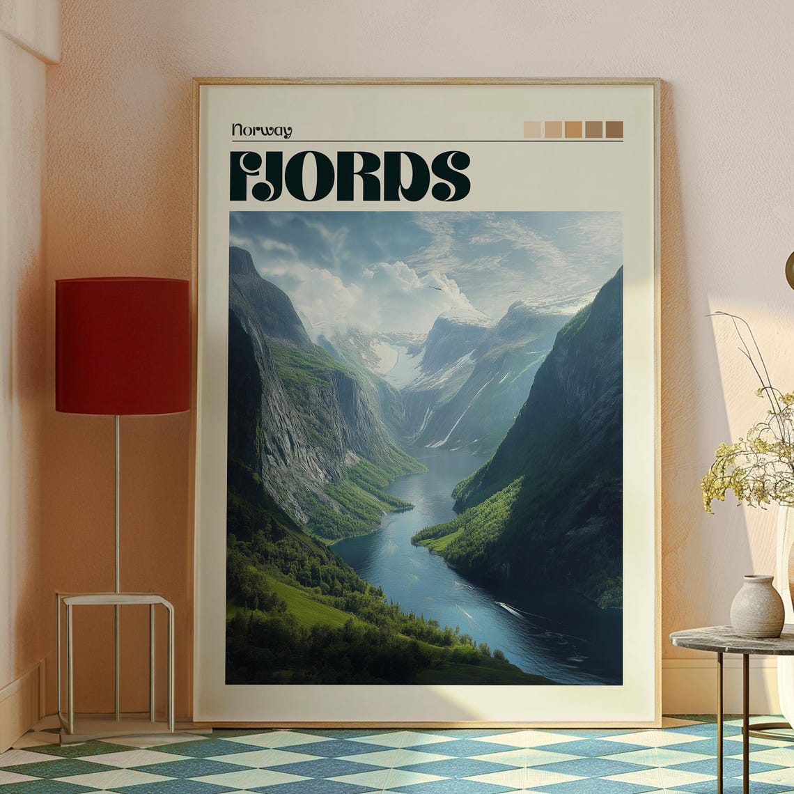 Norway Fjords Steep Green Mountains Water Valley Travel Poster - Image 2