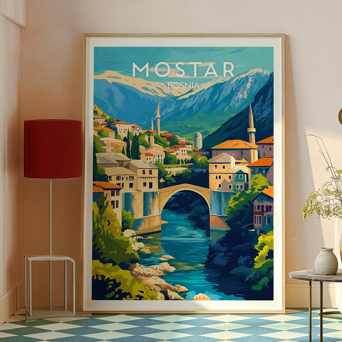 Mostar Bosnia Stari Most Bridge River Old Town Travel Poster - Image 2