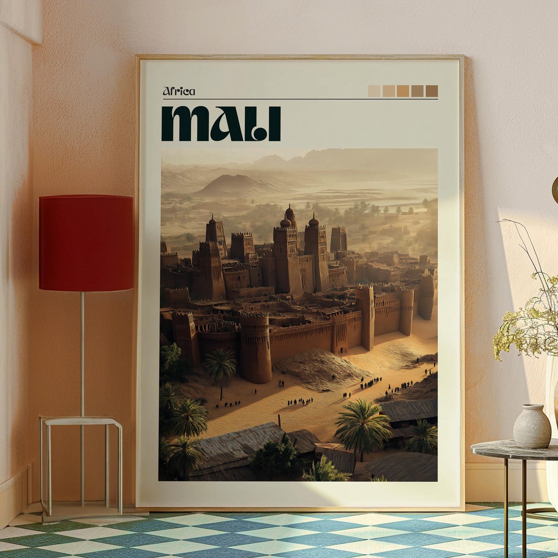 Mali Africa Mud Brick Fortress Town Desert Palms Golden Travel Poster - Image 2