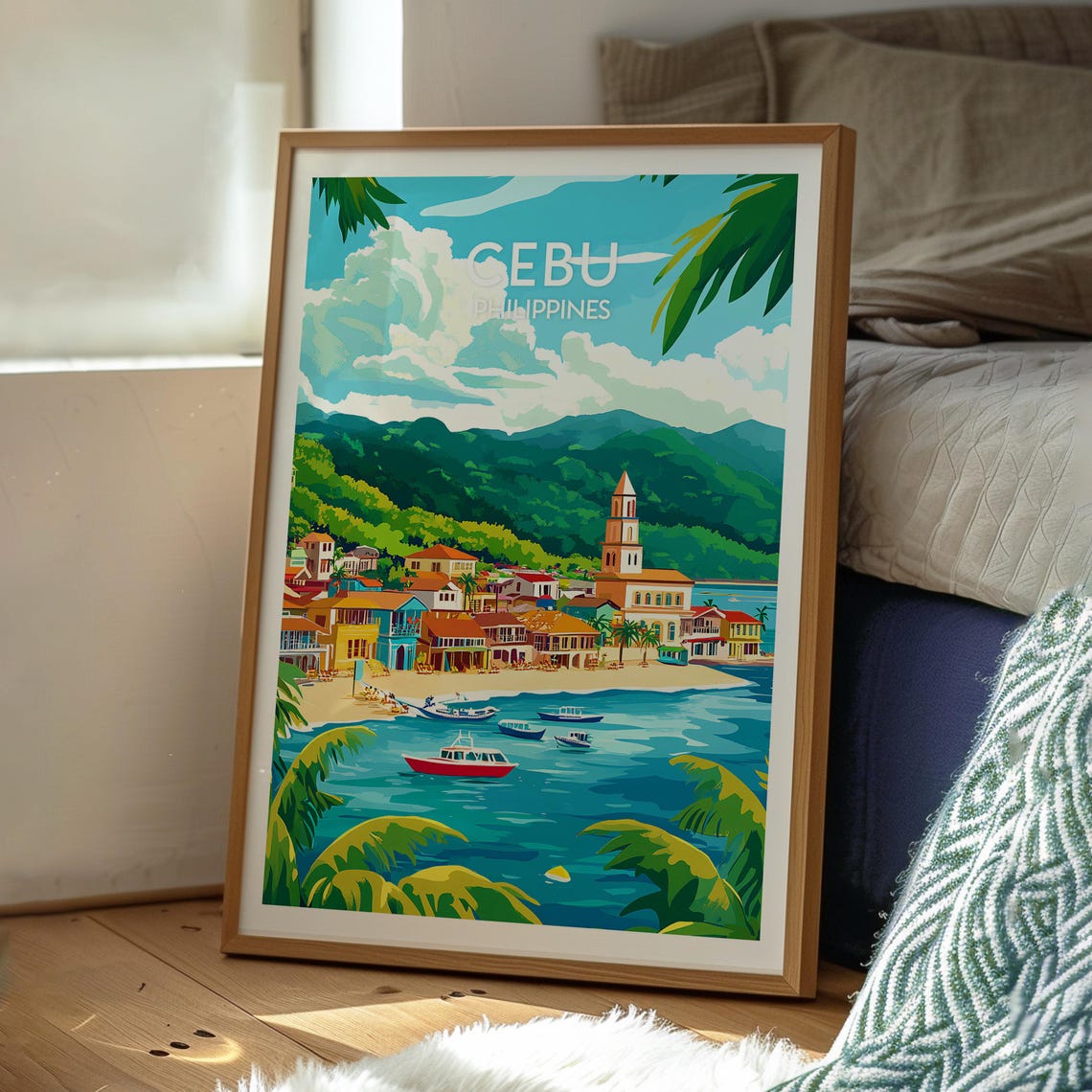 Cebu Philippines Historic Harbor Town Church Tower Coast Poster - Image 3