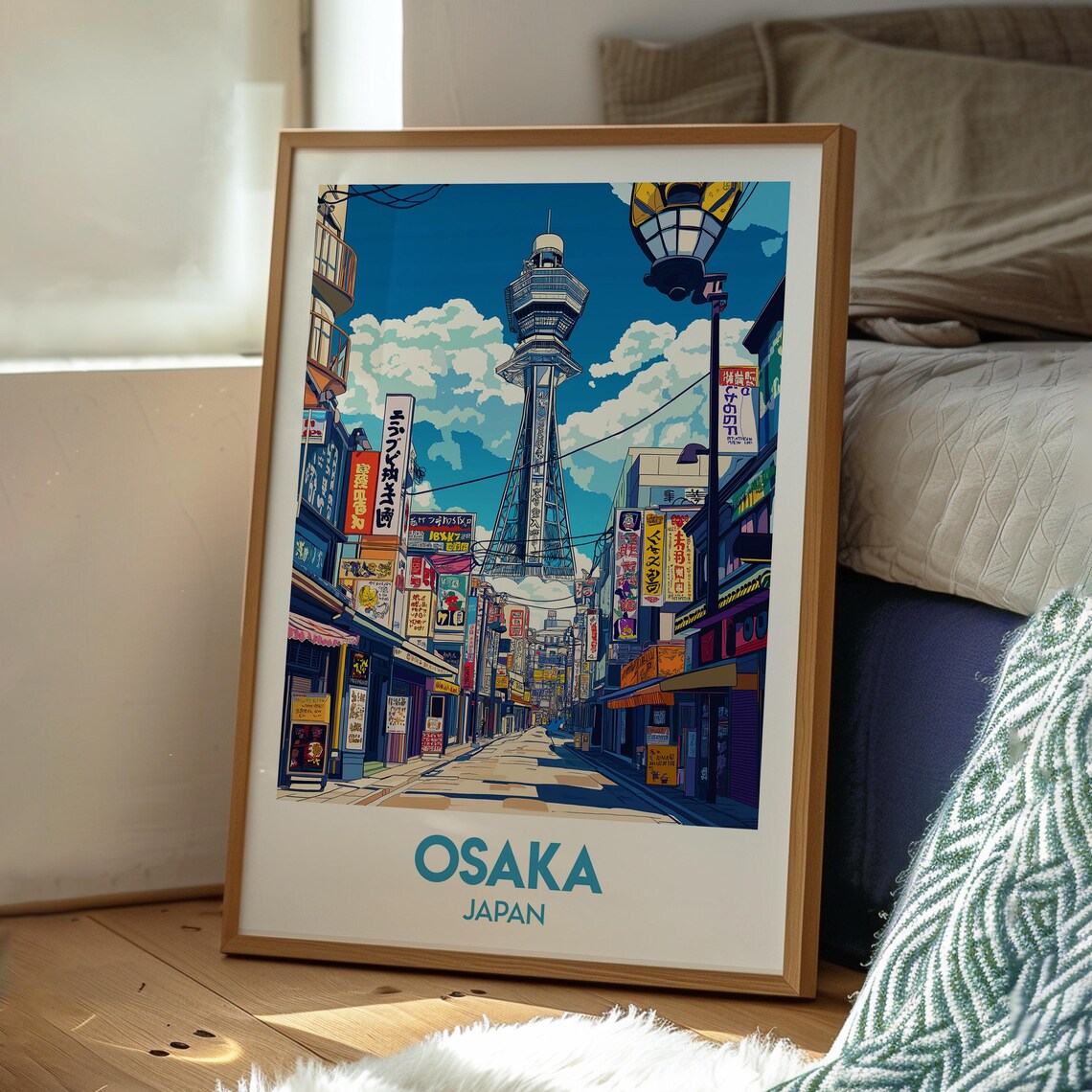 Osaka Japan Bustling Neon Street Tsutenkaku Tower and Signs Poster - Image 3