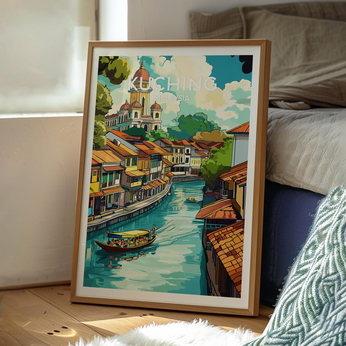 Kuching Malaysia Travel Poster, Sarawak City View - Image 3