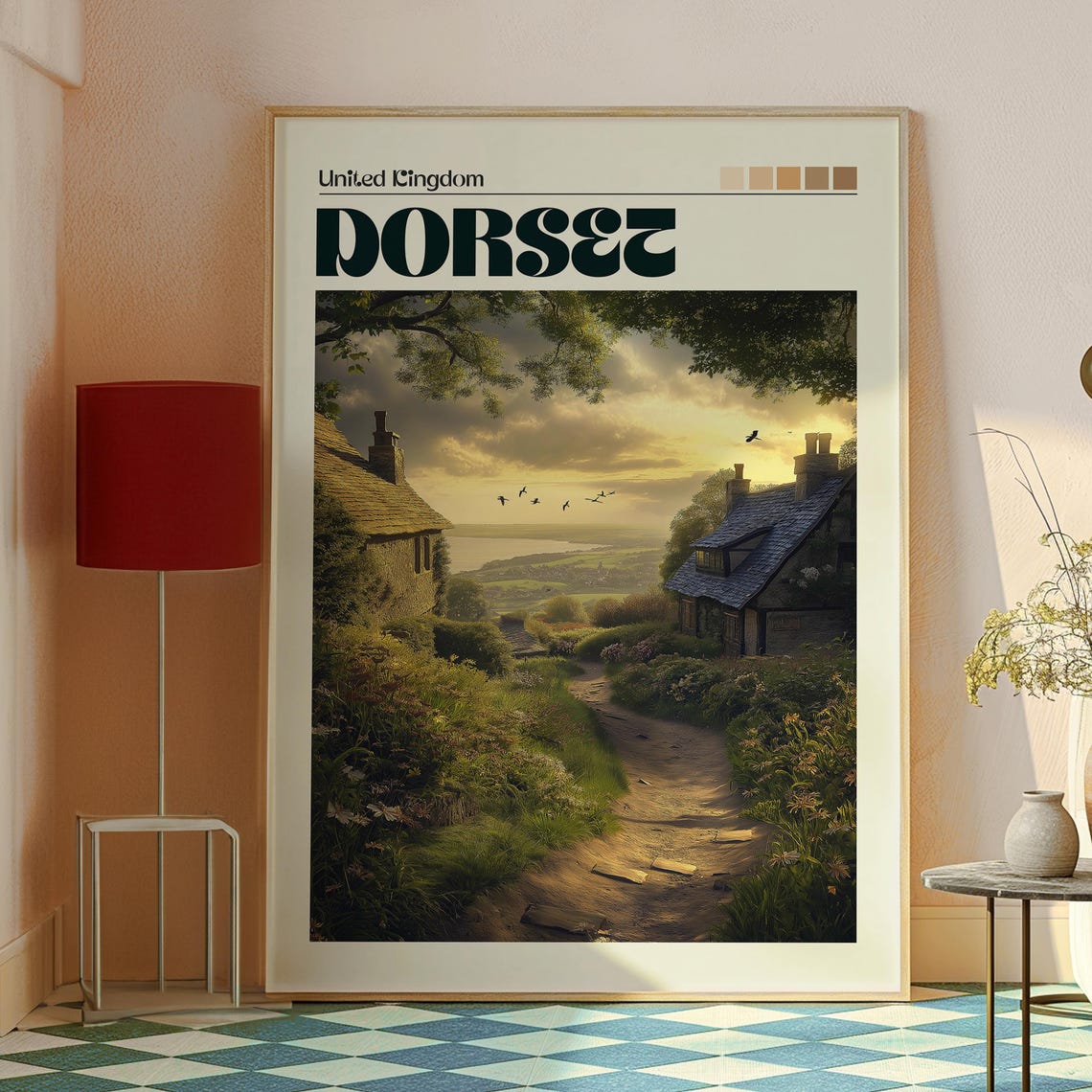 Dorset England Cottage Path Countryside Sunset View Travel Poster - Image 2