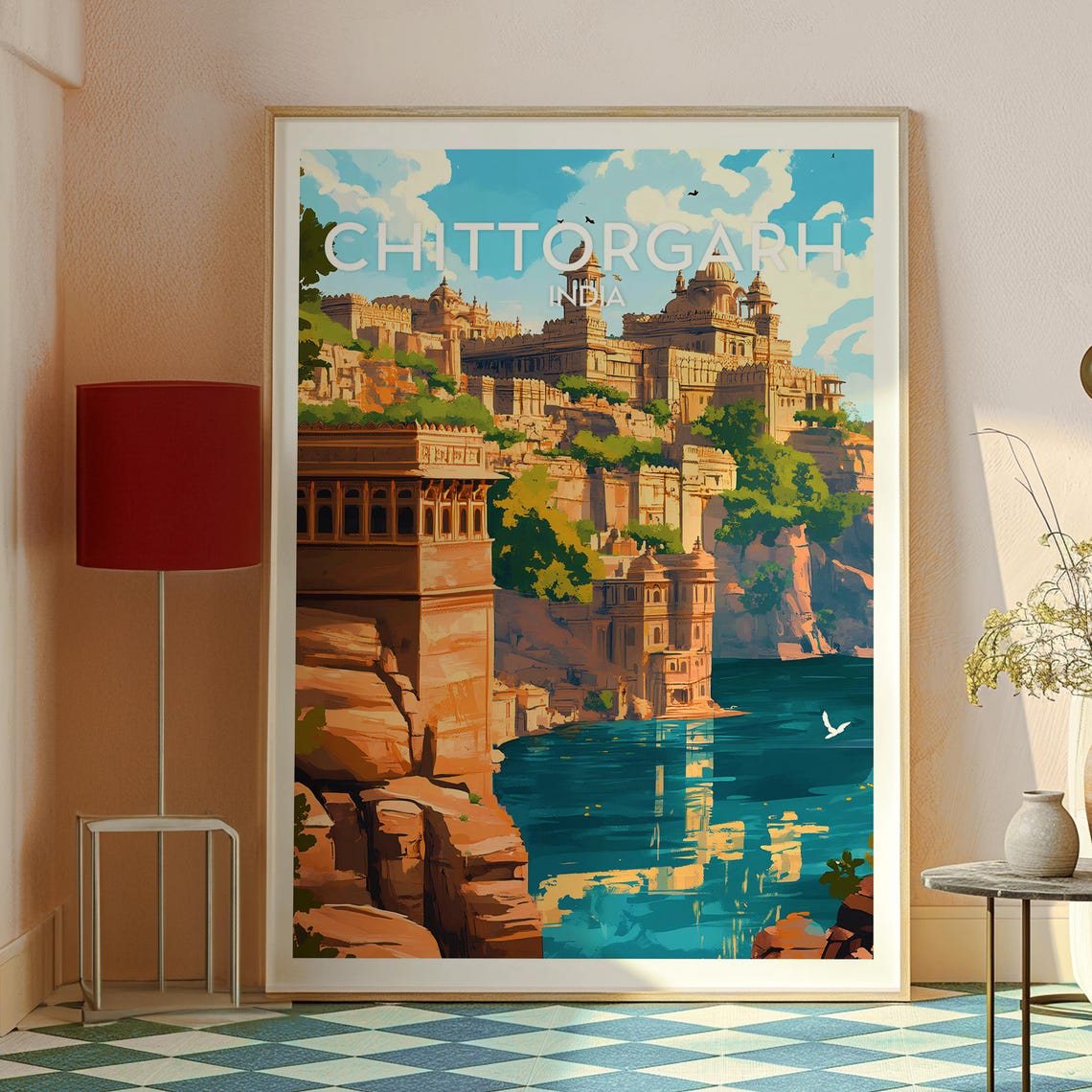 Chittorgarh India Hilltop Fort Palace Lake Heritage Travel Poster - Image 2