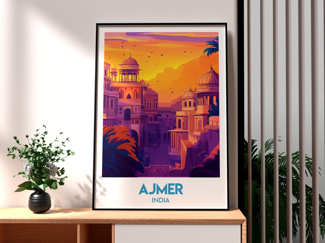 Ajmer India Golden Sunset Palace Domes and Minarets Travel Poster