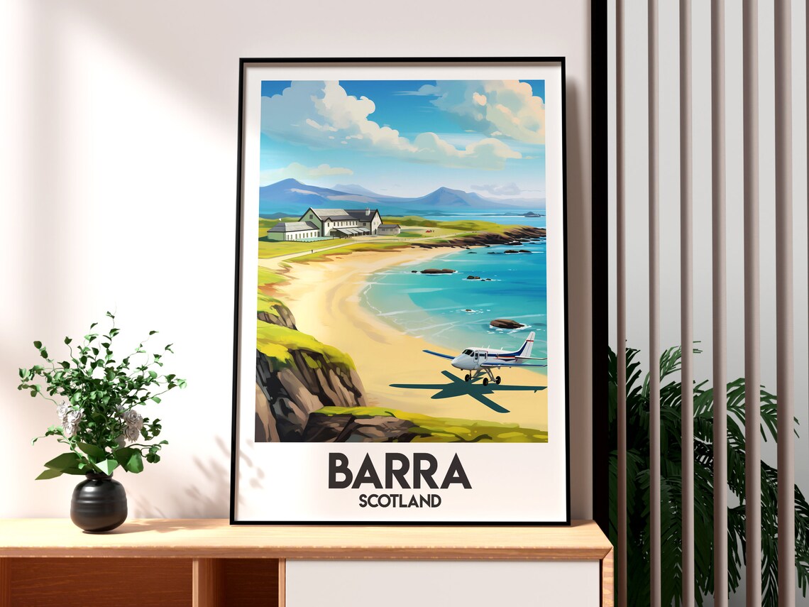 Barra Scotland Beach Airport Island Turquoise Bay Travel Poster