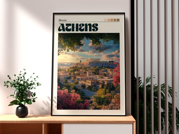 Athens Greece Travel Poster, Ancient City Art