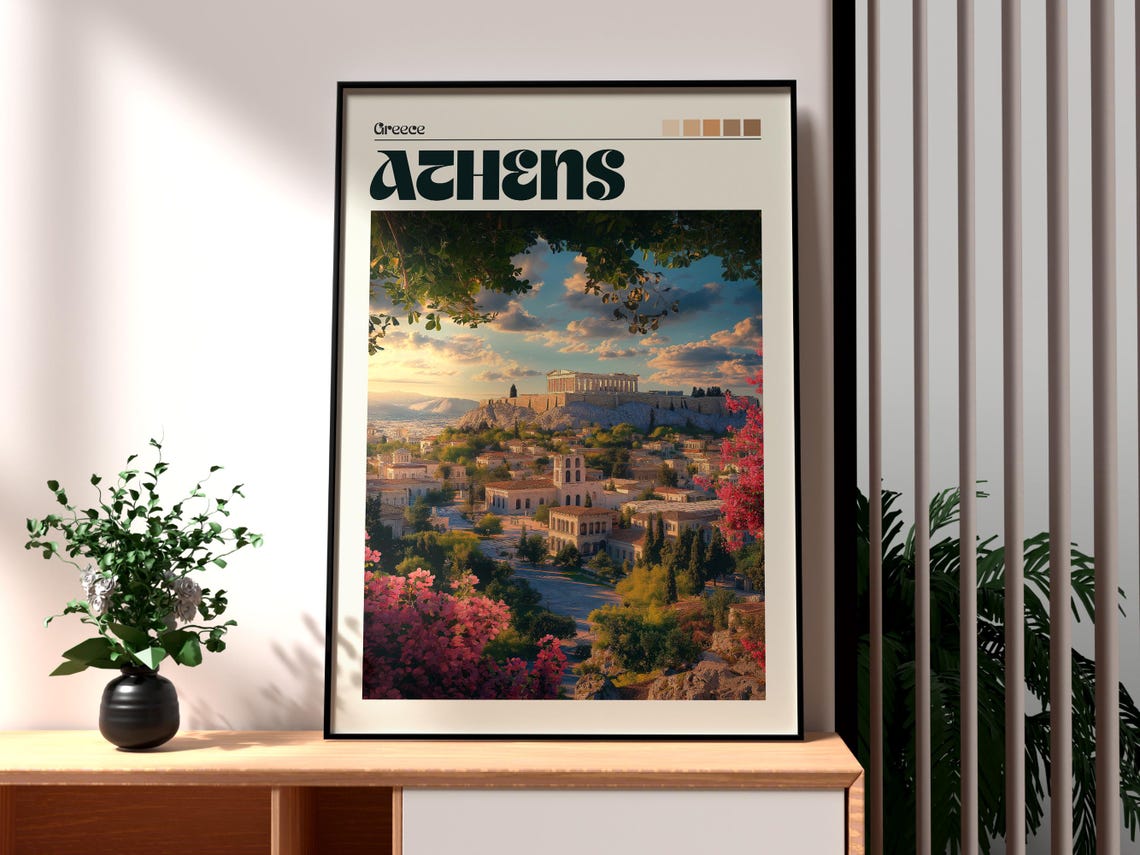 Athens Greece Travel Poster, Ancient City Art