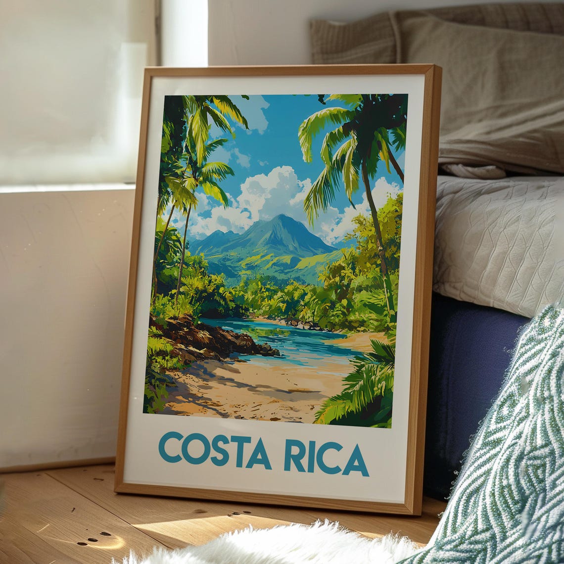 Costa Rica Beach Palm Trees Volcano Mountain Tropical Travel Poster - Image 3