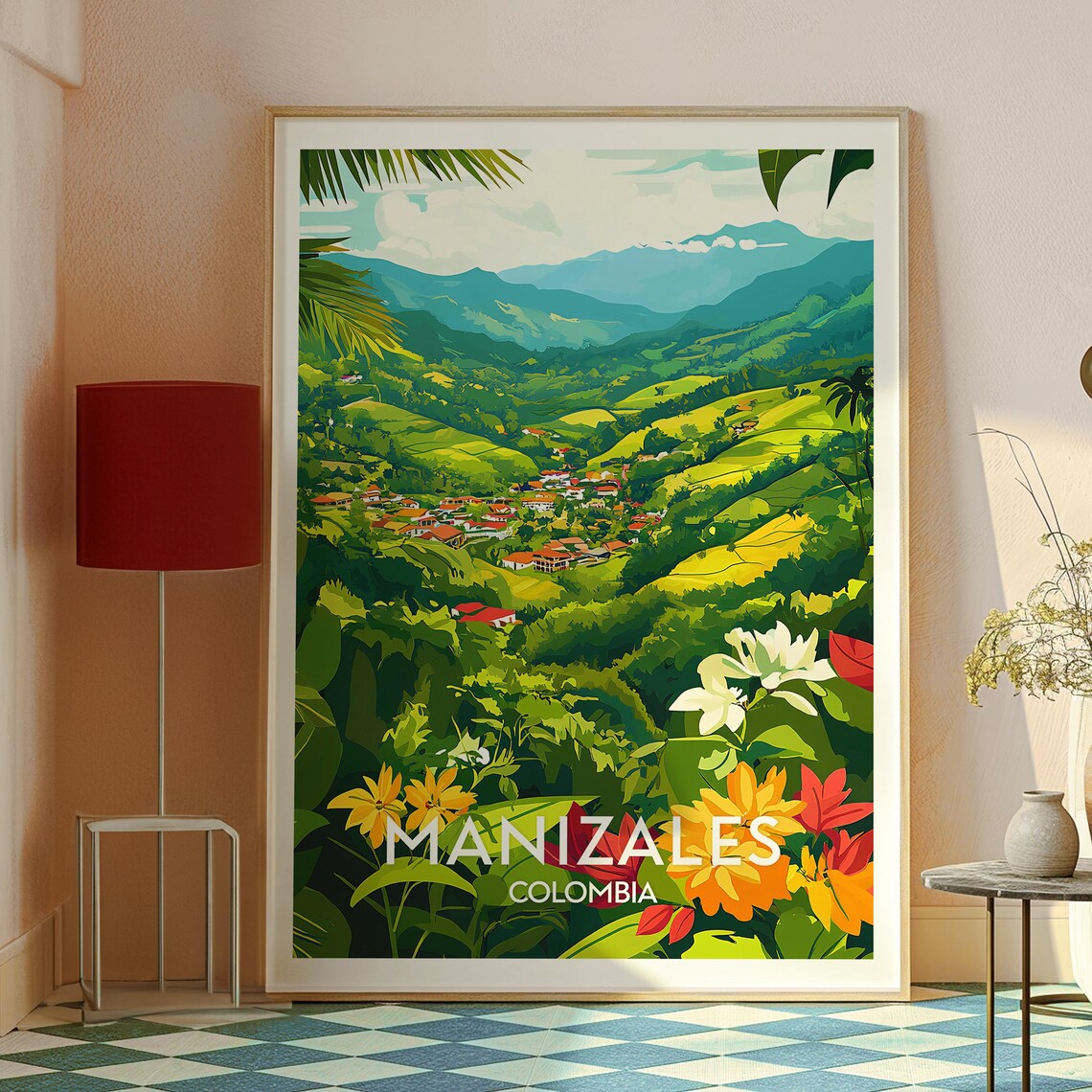 Manizales Colombia Coffee Region Green Hills Town Travel Poster - Image 2