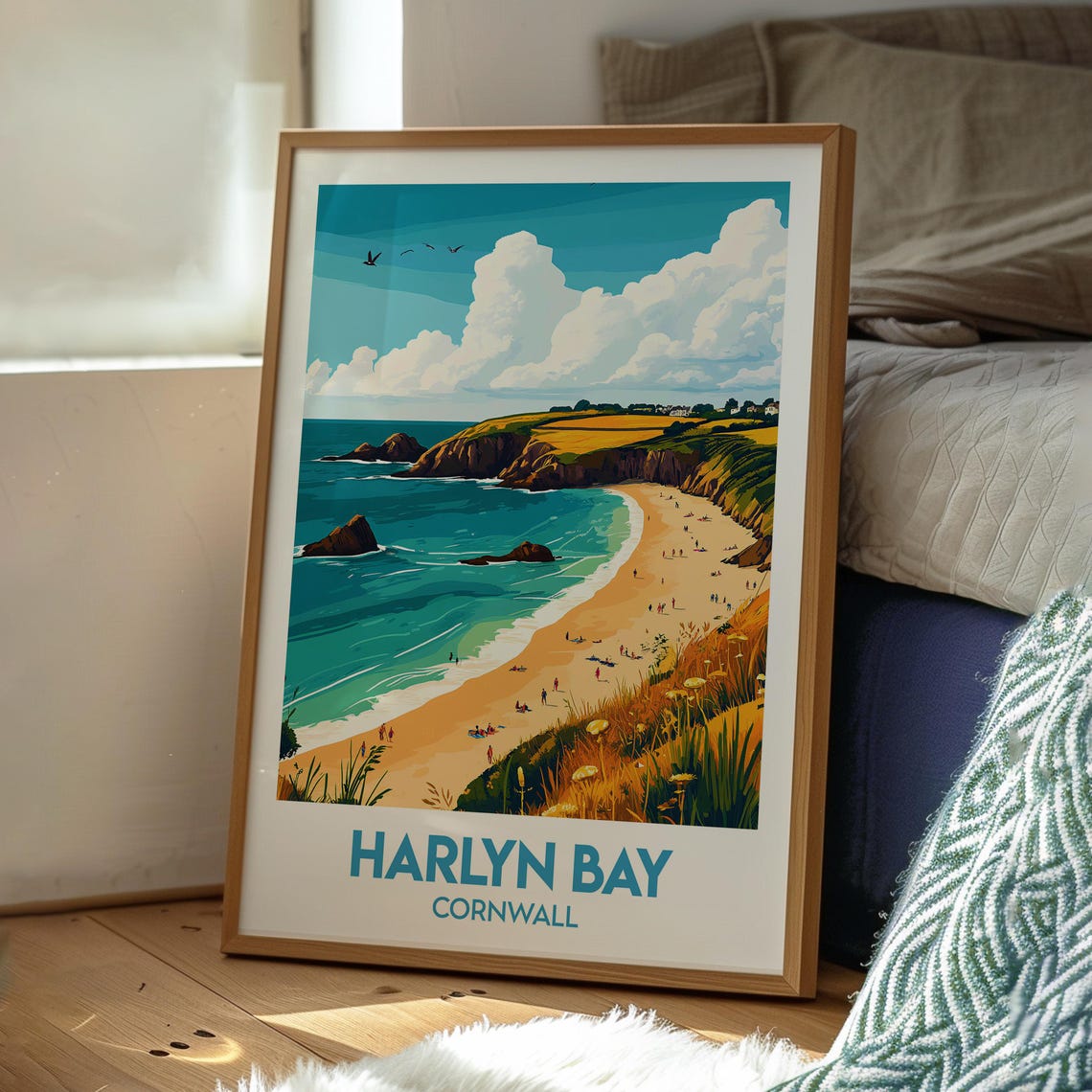 Harlyn Bay Cornwall England Sandy Beach Cliffs Vintage Travel Poster - Image 3