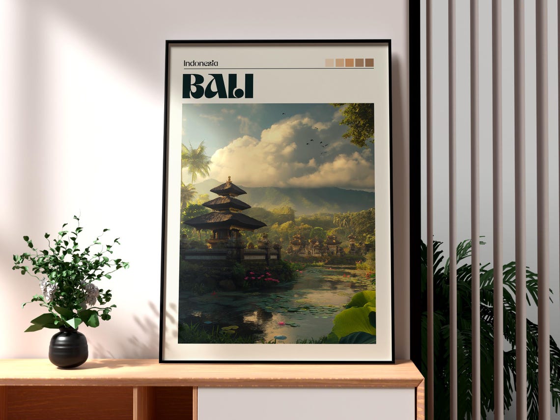 Bali Travel Print Wall Art Rice Fields Poster Backpacking Gift For Traveller Indonesia
