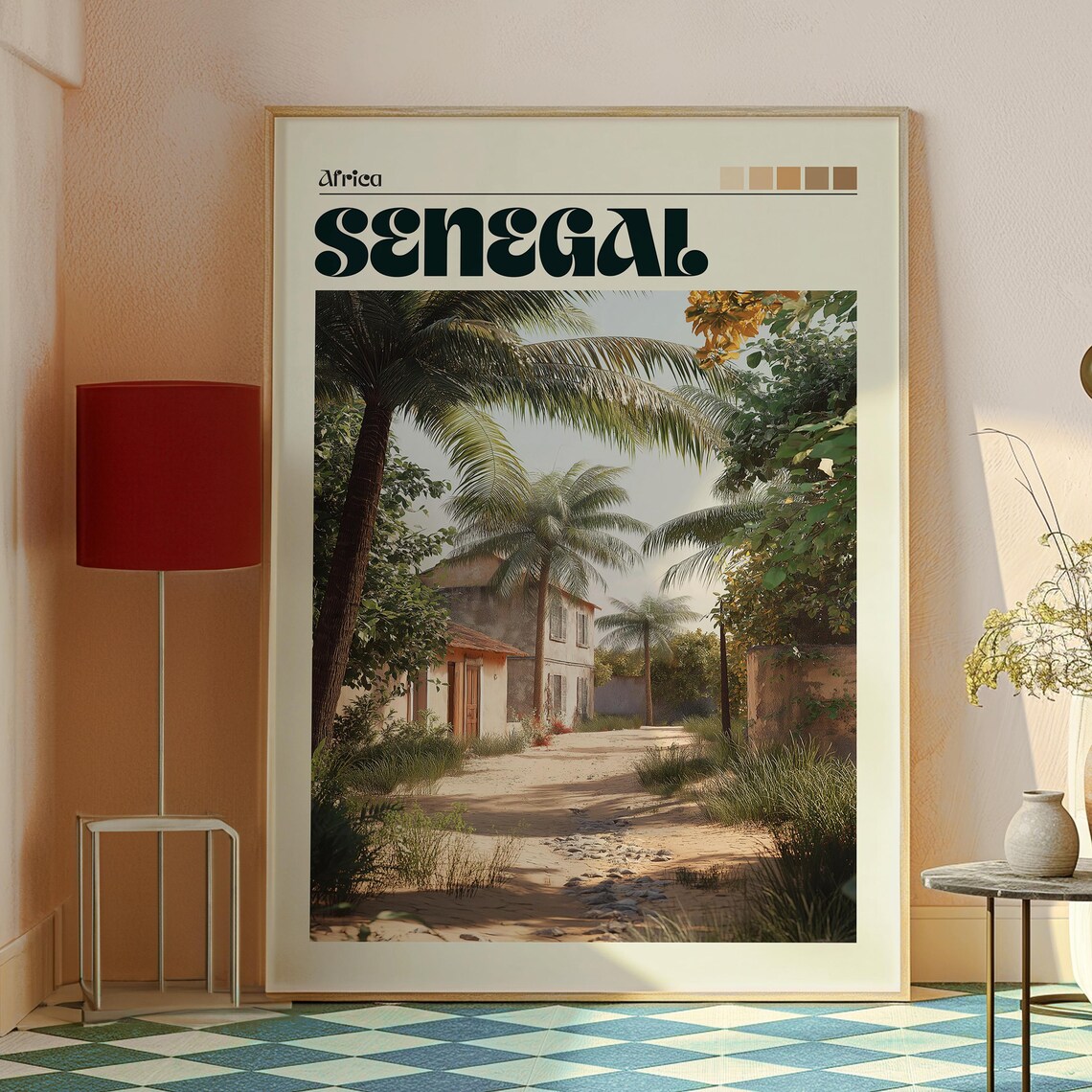 Senegal Africa Village Lane Palm Trees Vintage Travel Poster - Image 2