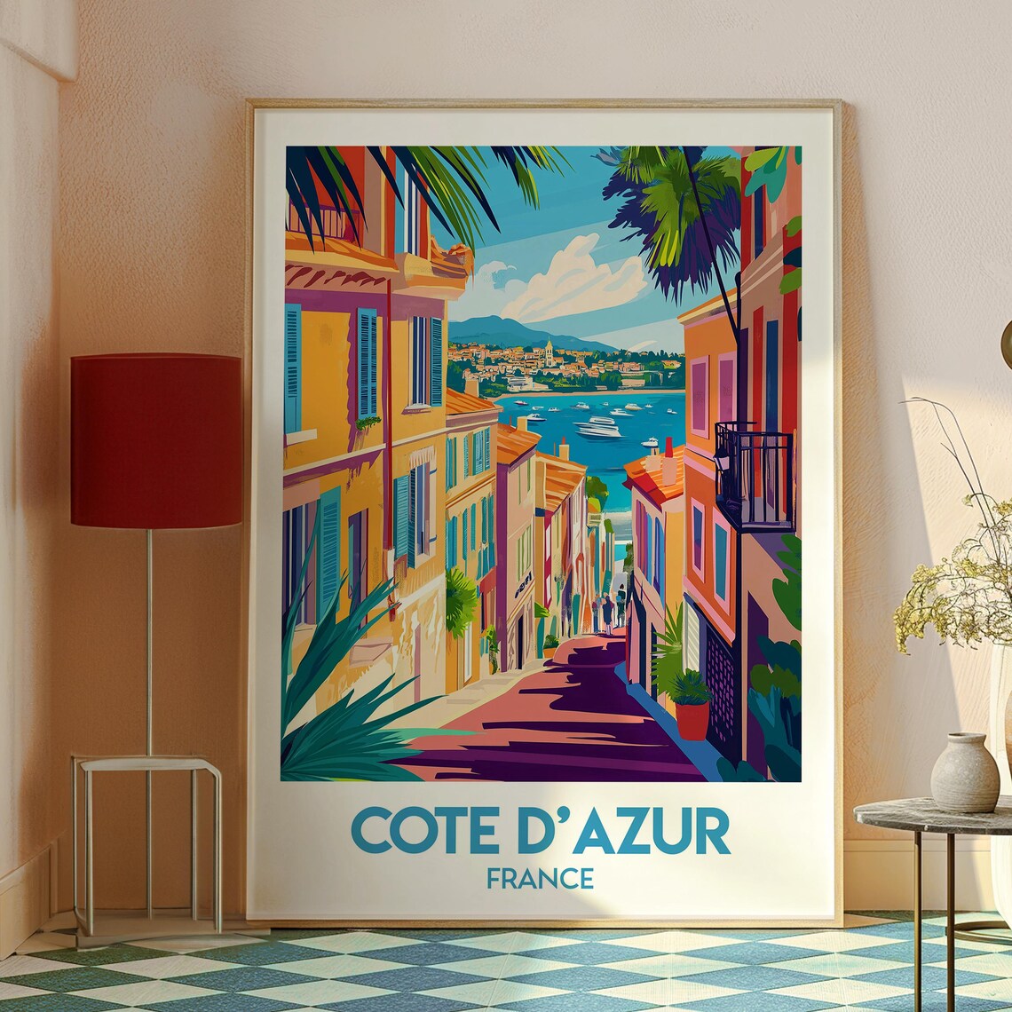 Cote D'Azur France Colorful Street Leading To The Sea Travel Poster - Image 2