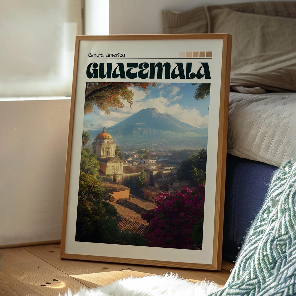 Guatemala Central America Dramatic Volcano Colonial Town Poster - Image 3