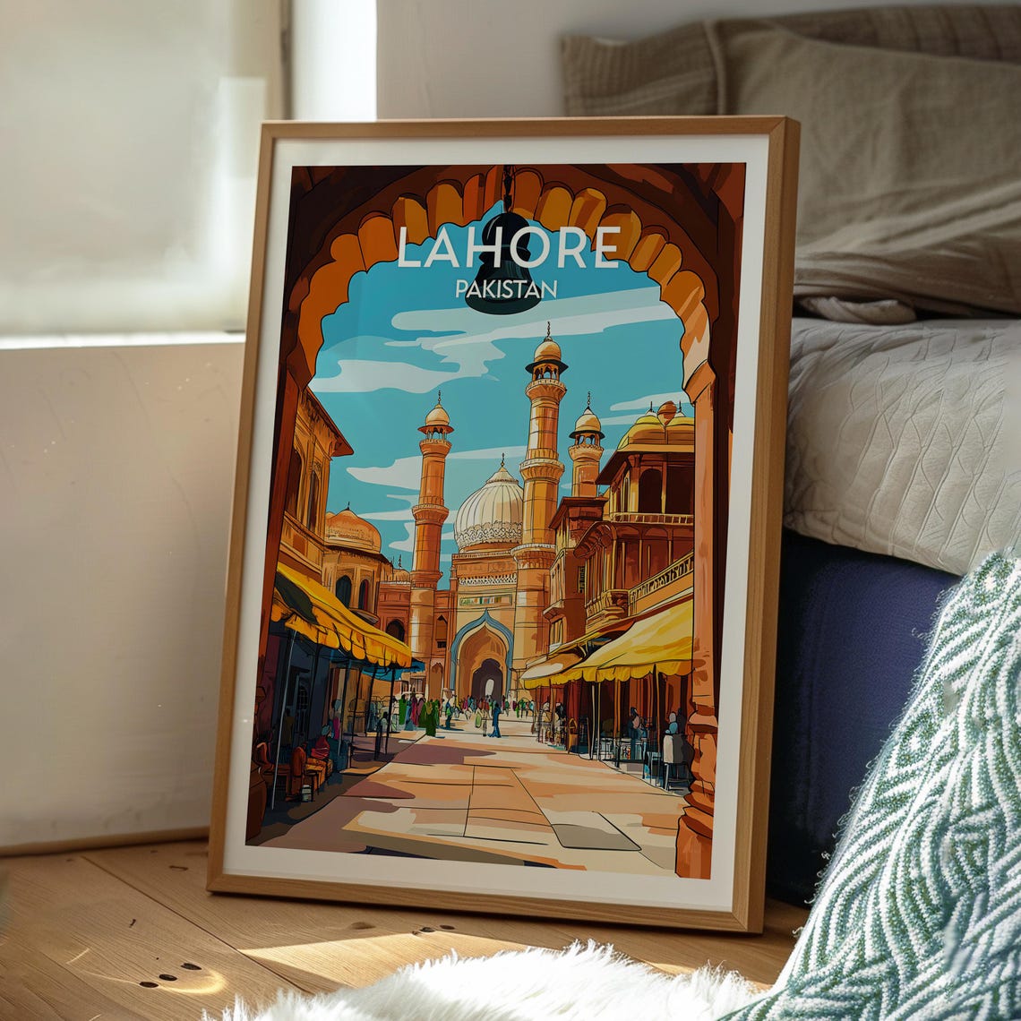 Lahore Pakistan Mosque Bazaar Street Arch View Travel Poster - Image 3