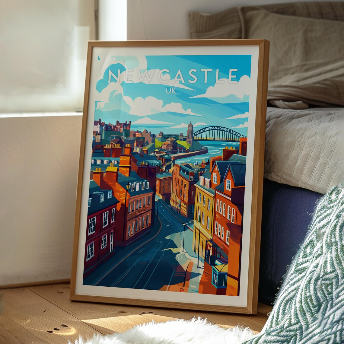 Newcastle UK Tyne Bridge River City Brick Buildings Travel Poster - Image 3
